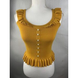 NWT! EXPRESS Size Medium Women's Mustard Ruffled Pearl Tank Top (C2)